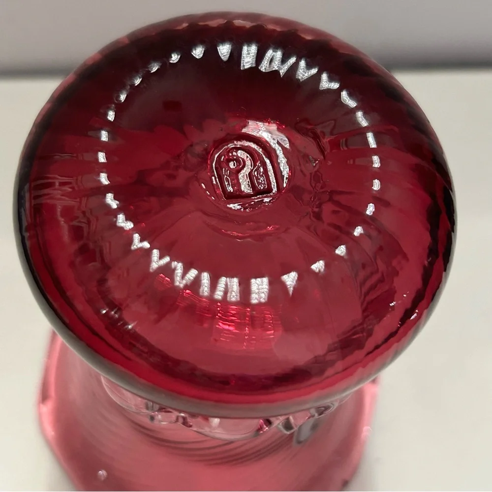 Vintage Pilgrim Vase Cranberry Swirl Handblown Glass with Original Box